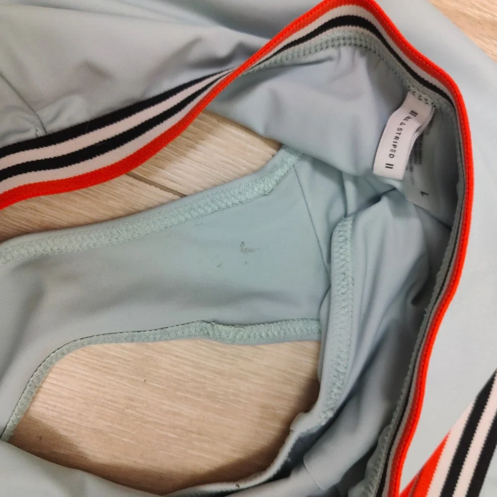 Solid &‎ Striped Womens Bikini Large Blue High Waisted Striped Trim Sporty Retro